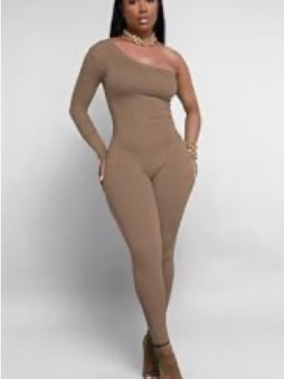 One-Shoulder Brown Jumpsuit